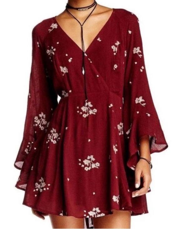 Free People Dresses & Skirts - Free People Floral Embroidered Mini Dress in Burgundy Size 2